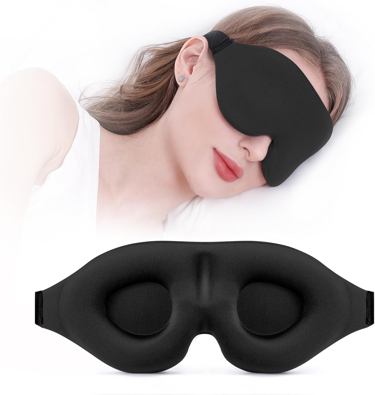 YIVIEW Sleep Mask for Side Sleeper, Light Blocking Zero Pressure Blindfold | Soft Breathable Eye Cover for Women Men, 3D Sleeping Eye Mask Black, Relaxing Travel Essential, Adjustable, Flight Nap