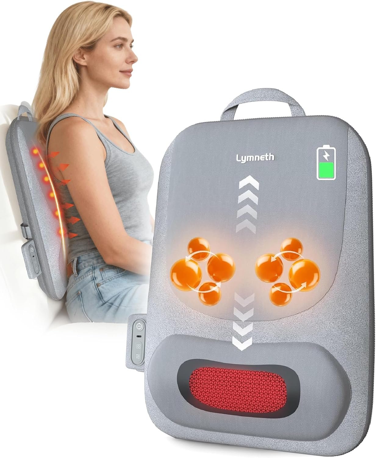 Cordless Shiatsu Back Massager for Pain Relief Deep Tissue with Heat | Ultra-thin Up-Down Rolling 4D Kneading Pad for Full Back & Neck, Should for Dad & Mom, Office Chair Car Use