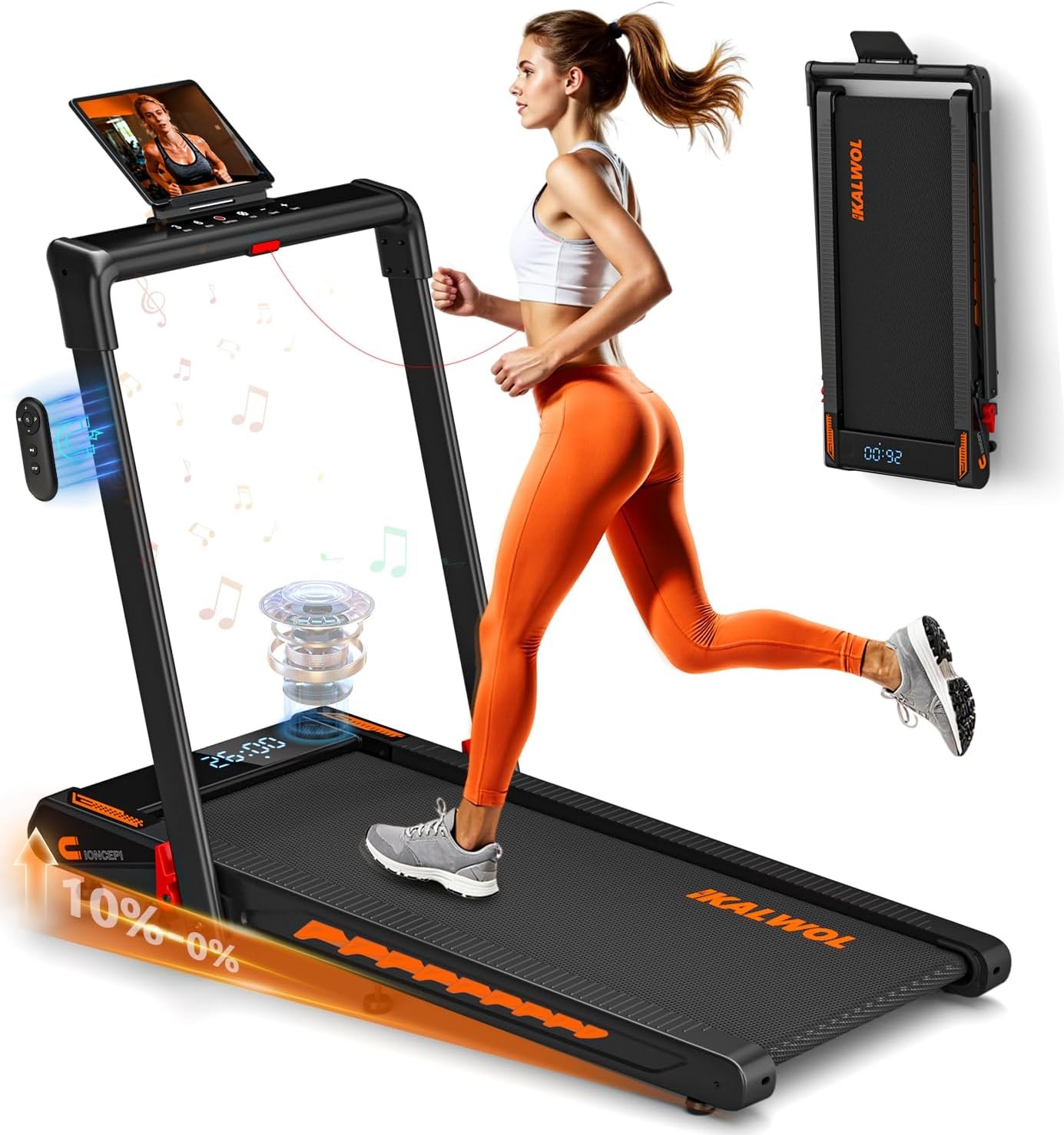 Treadmill with Speaker, 6-in-1 7.5MPH Foldable Treadmill for Home with App Compatible, Walking Pad with 10% Incline, LED Display, 3.0HP Brushless Drive, 350 LB Weight Capacity, 12 HIIT Programs