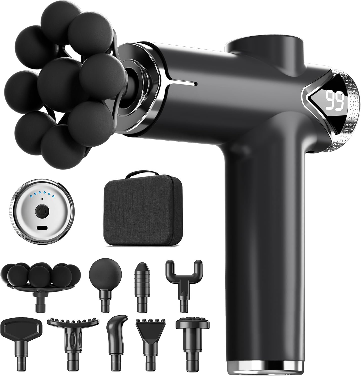 LEERCON Massage Gun Deep Tissue Back Massager for Pain Relief with 9 Heads | Electric Muscle Massage Gun with 9 Heads and 6 Speeds Percussion Massager for Athletes Gifts for Women Men Father’s Day Black