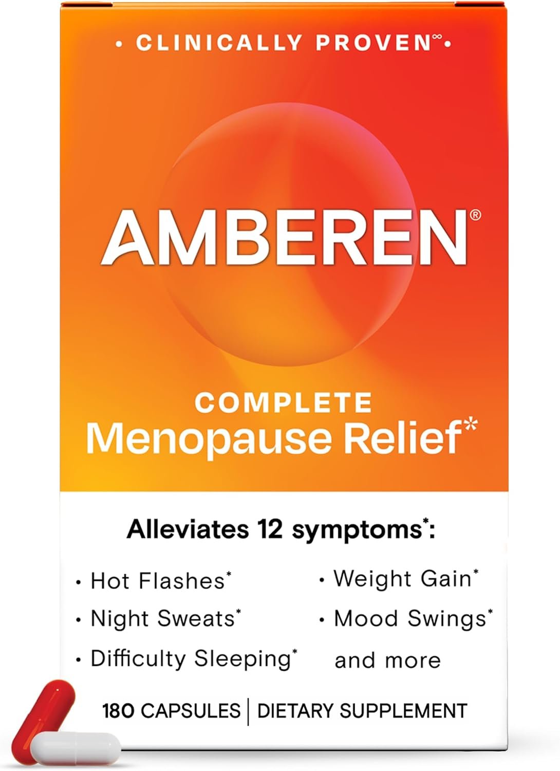 Amberen Menopause Supplement, Multi-Symptom Relief, 90 Day Supply | Clinically Proven, Helps Relieve Hot Flashes, Night Sweats, Mood Swings, Difficulty Sleeping, Fatigue, Drug & Hormone Free