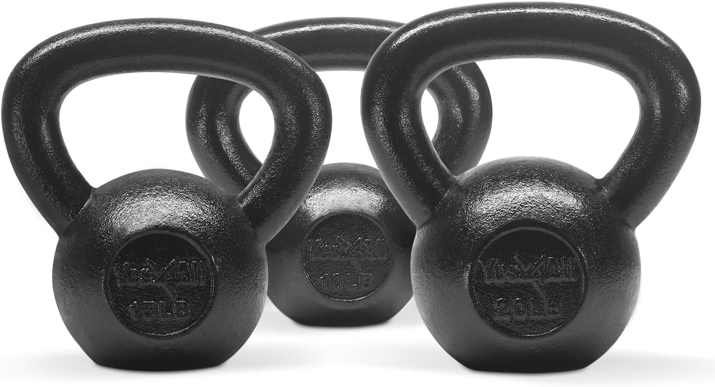 Yes4All Kettlebell Sets, 5 – 10 – 15 – 20 – 25 – 30 LB Cast Iron Strength Training Kettlebells, Wide Handles & Flat Bottom, Multi-Level from Beginners to Pros for Strength Training & Home Gym