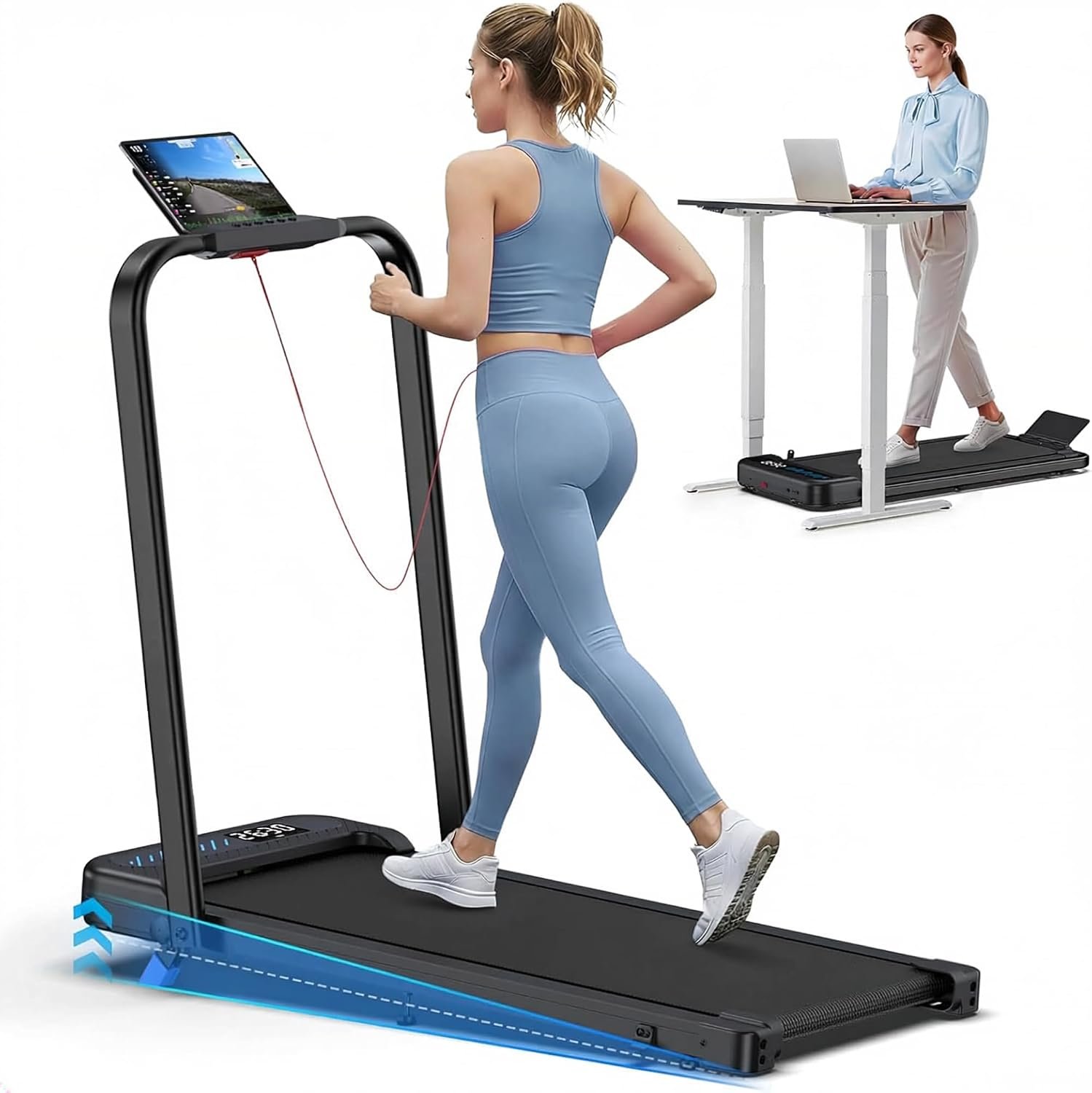 Cardirun Walking Pad with Incline and Stable Handle Bar, Foldable Treadmill | 3.0HP Quiet Under Desk Treadmills for Home Small, Portable Treadmill with APP, Remote Control and LED Display, Space-Saving