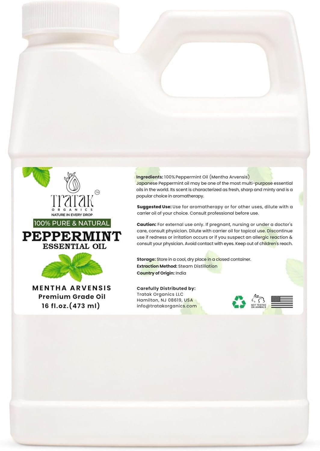 16 fl oz – Peppermint Essential Oil 100% Pure, Uncut and Natural, 16 fl oz – Peppermint Essential Oil for Aromatherapy, Diffuser, Hair Care, Skin Massage – with Dropper