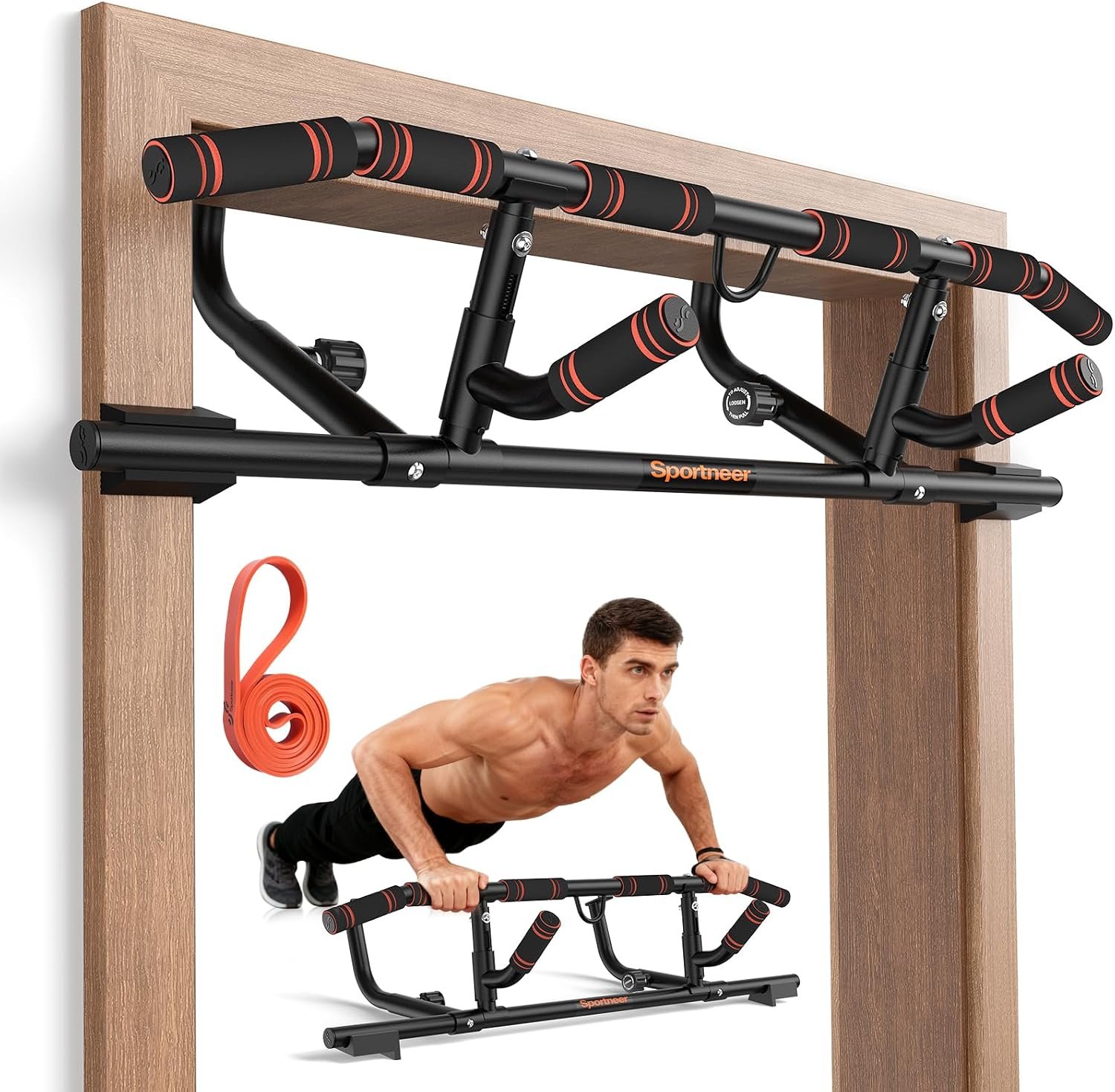 Sportneer Pull up Bar for Doorway, Rotating Handles, Multi-Grip | Door Pull Up Bar, Upper Body Trainer, 440 lb, Home Gym Strength Training