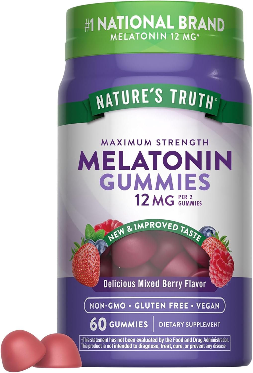 Nature’s Truth Melatonin Gummies | 12mg | Mixed Berry Flavor | Vegan, Non-GMO & Gluten Free Supplement | Vegan, Non-GMO & Gluten Free Supplement