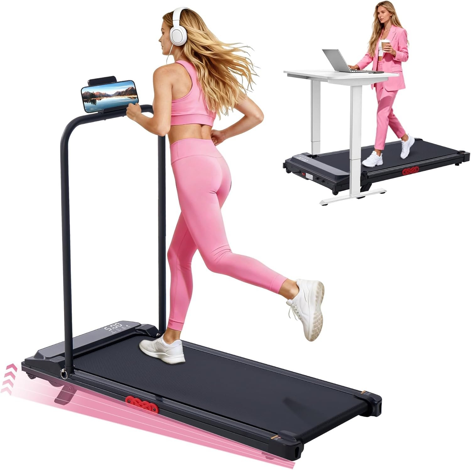 Walking Pad with Incline and Handle Bar, 2026 Upgrade Electric Small Walking Pads Treadmills with Handles, Compact Treadmills for Home Small Spaces, 3.0HP, 0.6-7.6MPH, 350LBS