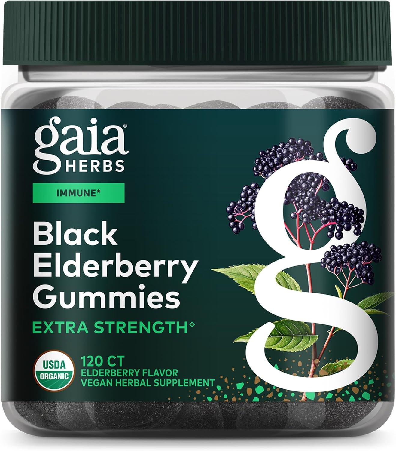 Gaia Herbs Black Elderberry (Sambucus nigra) Extra Strength Gummies – Delicious Immune Support Supplement* – Certified Organic Black Elderberries for Immune System Support* – 120 Gummies (60 Servings)