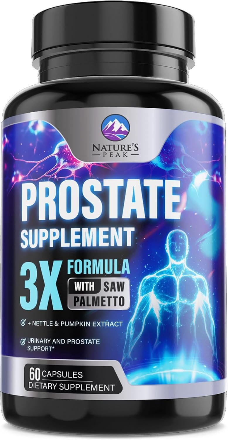 Prostate Health Supplements for Men – 3X Strength with Saw Palmetto Blend Stinging Nettle Root & Pumpkin Seed Support Complex – Supports Bathroom Trips Prostate & Urinary Health – 60 Capsules