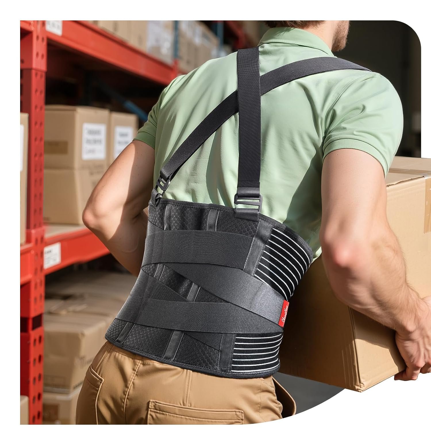 Ultra Breathable Work Back Brace for Men & Women [Upgraded Medical-Grade Support] Lower Back Support Belt with Removable Suspenders – Pain Relief for Lifting, Warehouse, Construction, Moving