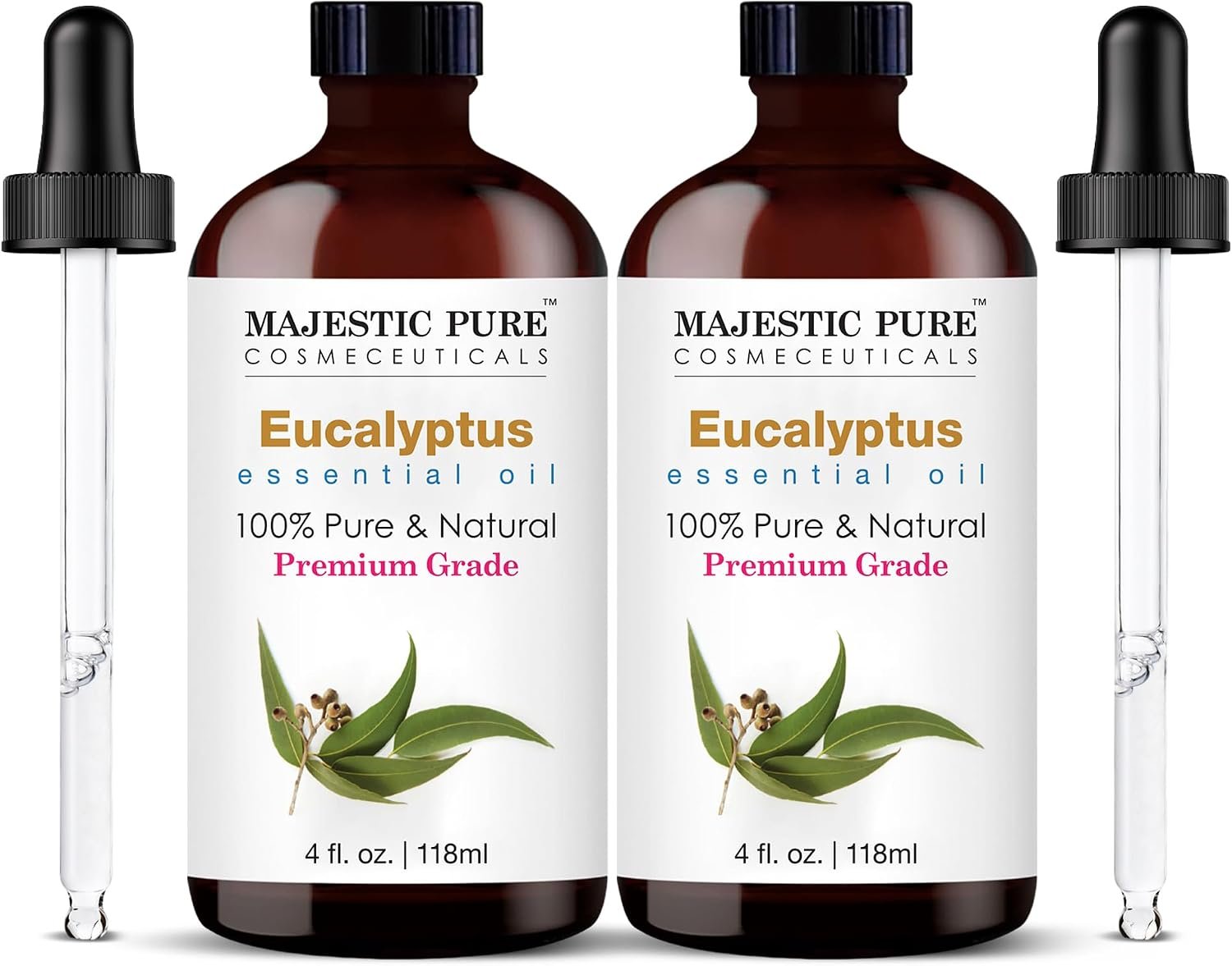 Majestic Pure Eucalyptus Essential Oil for Diffuser – 4 Fl Oz (Pack of 2) | 100% Natural Essentials Oils for home fragrance, diffuser use, massage, DIY candles, DIY soaps, Aromatherapy