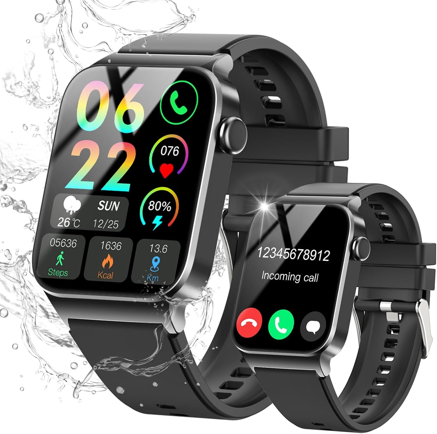STECEi Smart Watch for Men Women Bluetooth Call, 1.85″ HD Screen Smartwatch with Heart Rate/Sleep Monitor, 110+ Sport Modes Activity Trackers IP68 Waterproof, Fitness Watch for Android iOS, Black