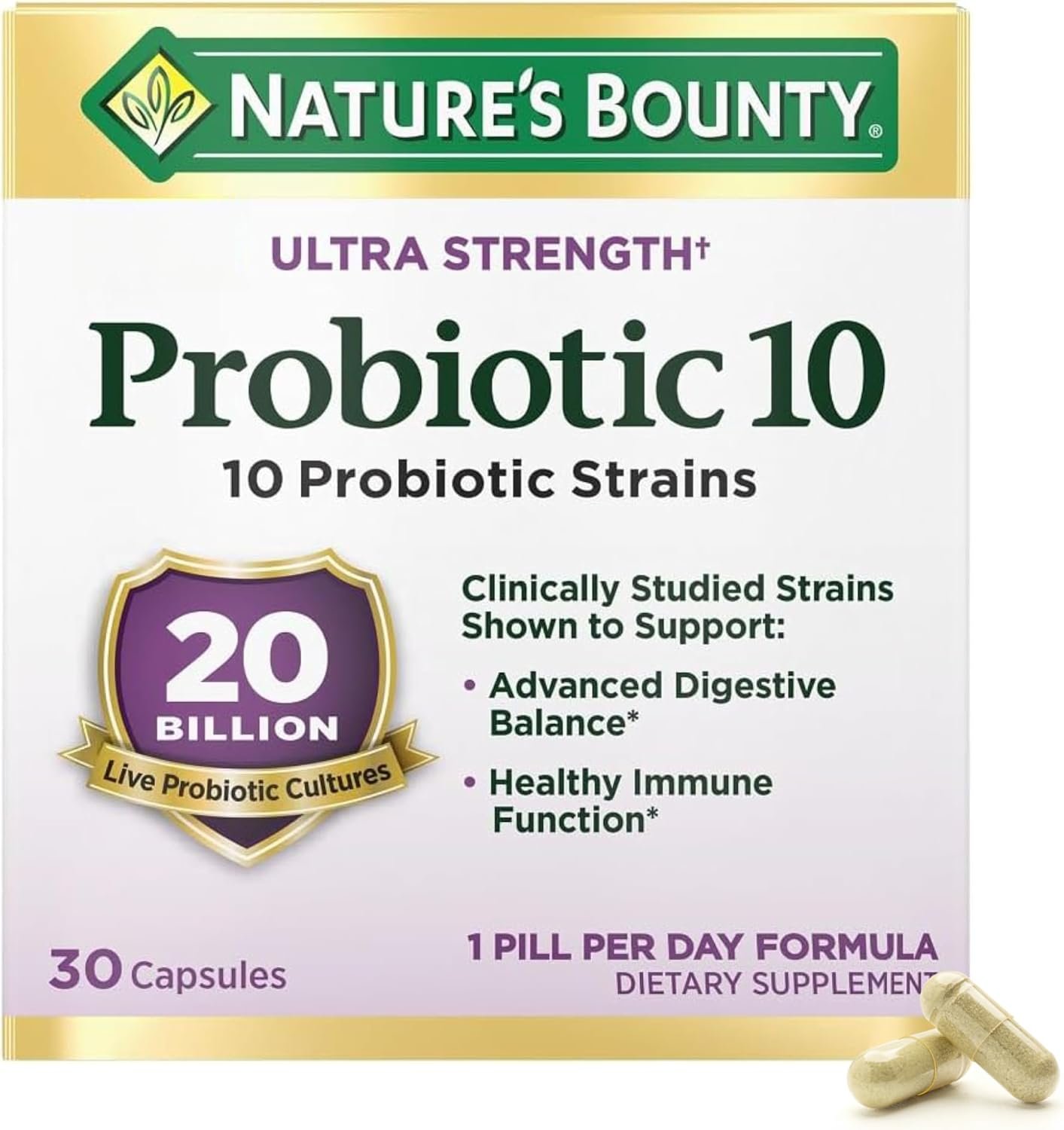 Nature’s Bounty Probiotic 10 Daily Probiotic Supplement, 30 Capsules