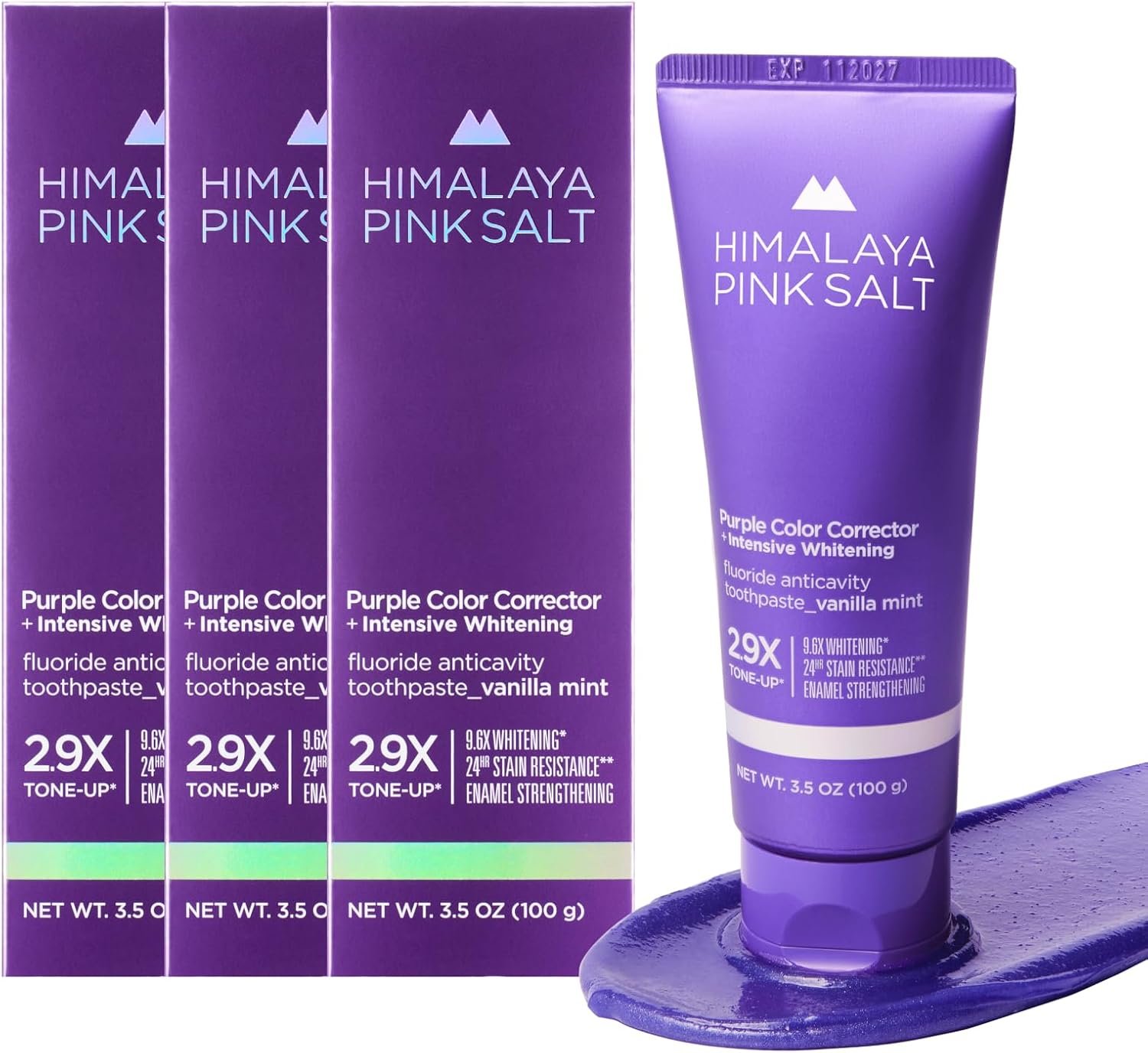 HIMALAYA PINKSALT Purple Whitening Toothpaste 3.5 oz (Pack of 3) | Teeth Whitening, Plaque & Deep Stain Remover with Fluoride, Appropriate for Sensitive Teeth, Peroxide Free, Vanilla Mint