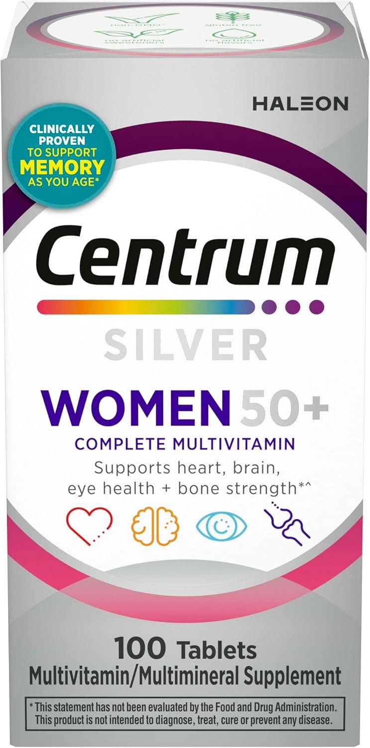 Centrum Silver Women’s Multivitamin for Women 50 Plus, Multivitamin/Multimineral Supplement with Vitamin D3, B Vitamins, Non-GMO Ingredients, Supports Memory and Cognition in Older Adults – 100 Ct