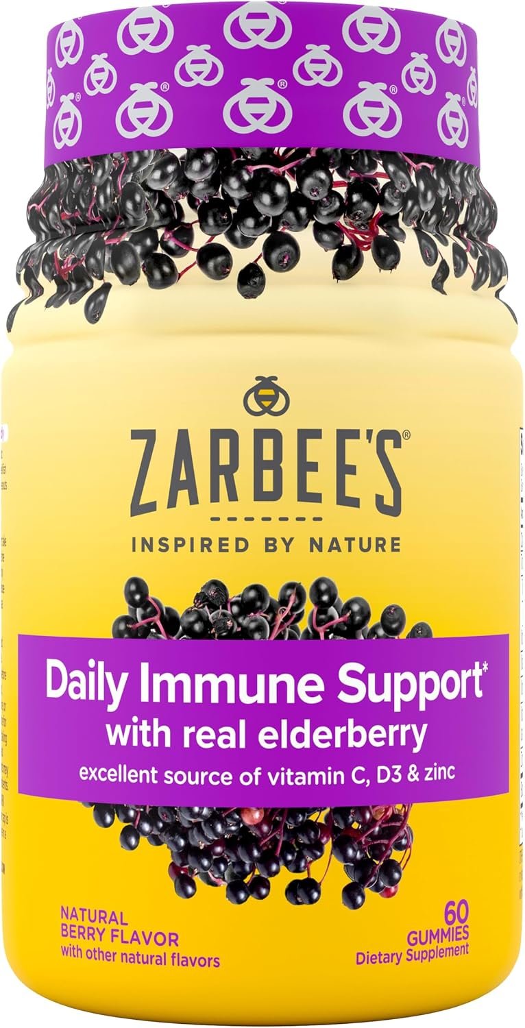 Zarbee’s Kids Elderberry Immune Support Gummies, 60 ct | For Kids Ages 12+ Years, Real Elderberry, Vitamins A, C, D3, E & Zinc, No Artificial Sweeteners or HFCS