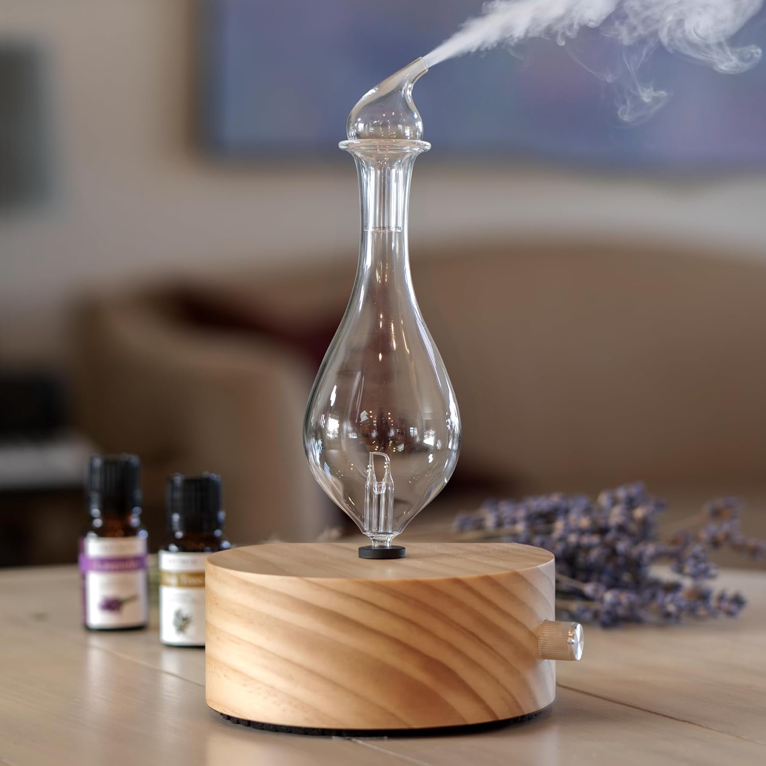 ArOmis Premium Glass Essential Oils Nebulizer – Waterless Diffuser for Aromatherapy – Handmade Oil Diffuser, Wooden Base, No Plastic, No Heat, No Battery, No LEDs – Solum Lux Merus