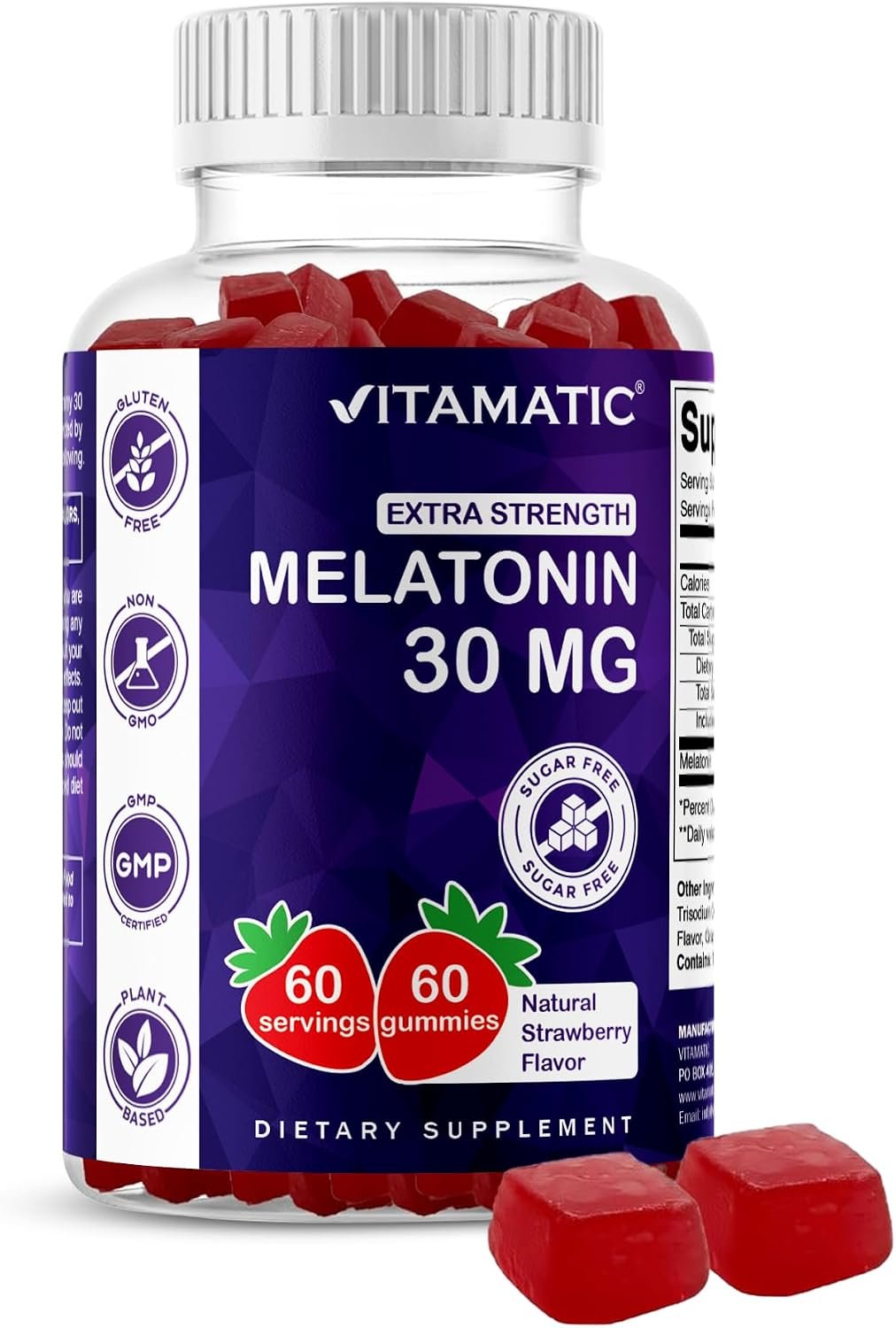 Vitamatic Sugar Free Melatonin 30mg per Gummy – 60 Servings – 60 Vegetarian Gummies – Non-Habit Forming Supplement (60 Count (Pack of 1)) | 60 Vegetarian Gummies, Non-Habit Forming, Supplement