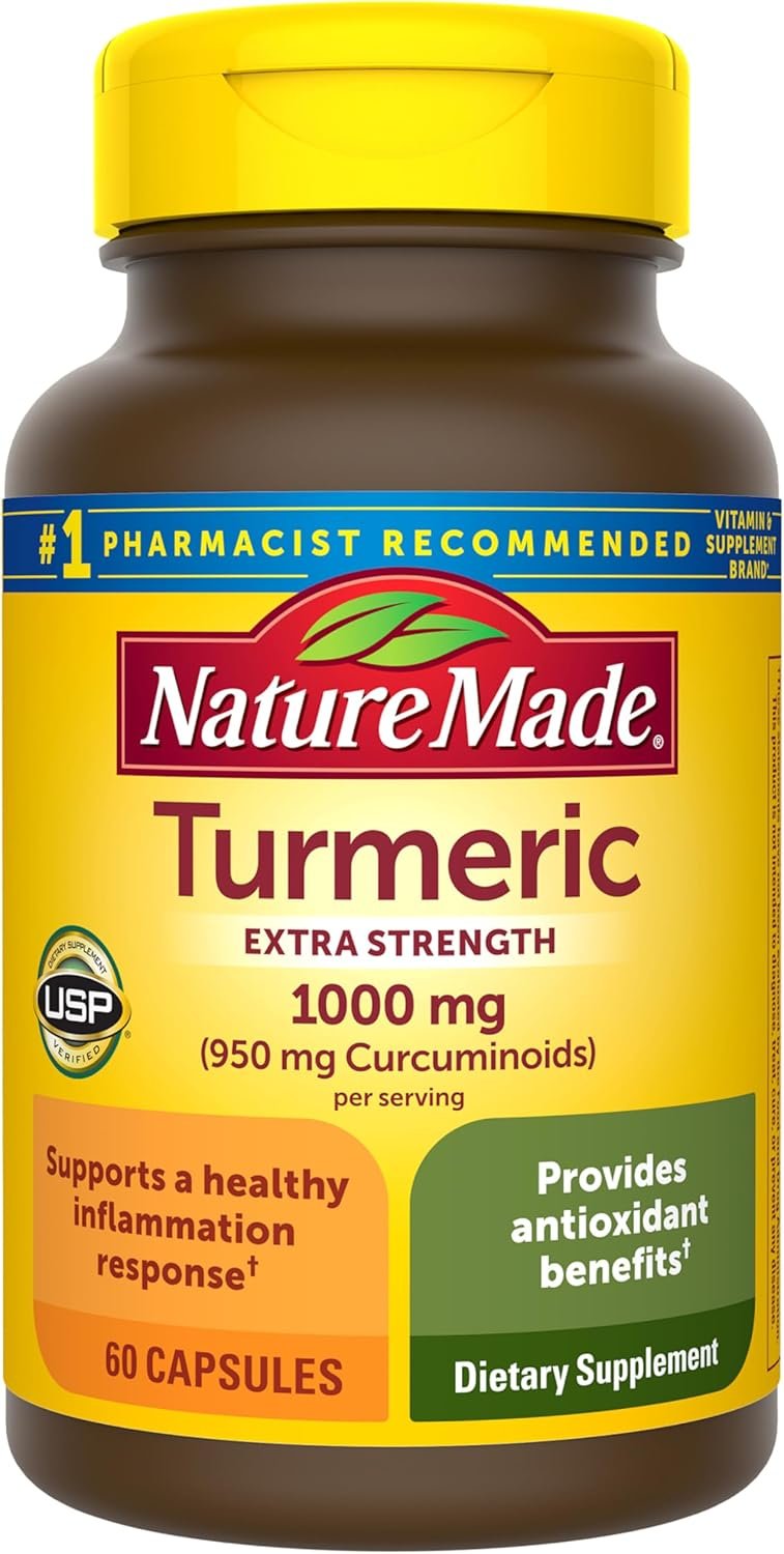 Nature Made Extra Strength Turmeric Curcumin with Black Pepper, 60 Capsules | 1000mg Turmeric Extract per serving (Standardized to 95% Curcuminoids), Supports Healthy Inflammation Response, Vegetarian