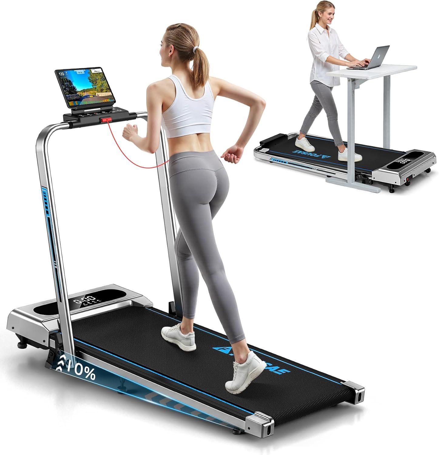 5 in 1 Foldable Treadmill, 7.5 MPH Treadmills for Home with App Compatible, Treadmill with 10% Incline, 3.0HP Brushless Drive, Remote Control and LED Display, 12 HIIT Programs, 400 LBS Capacity