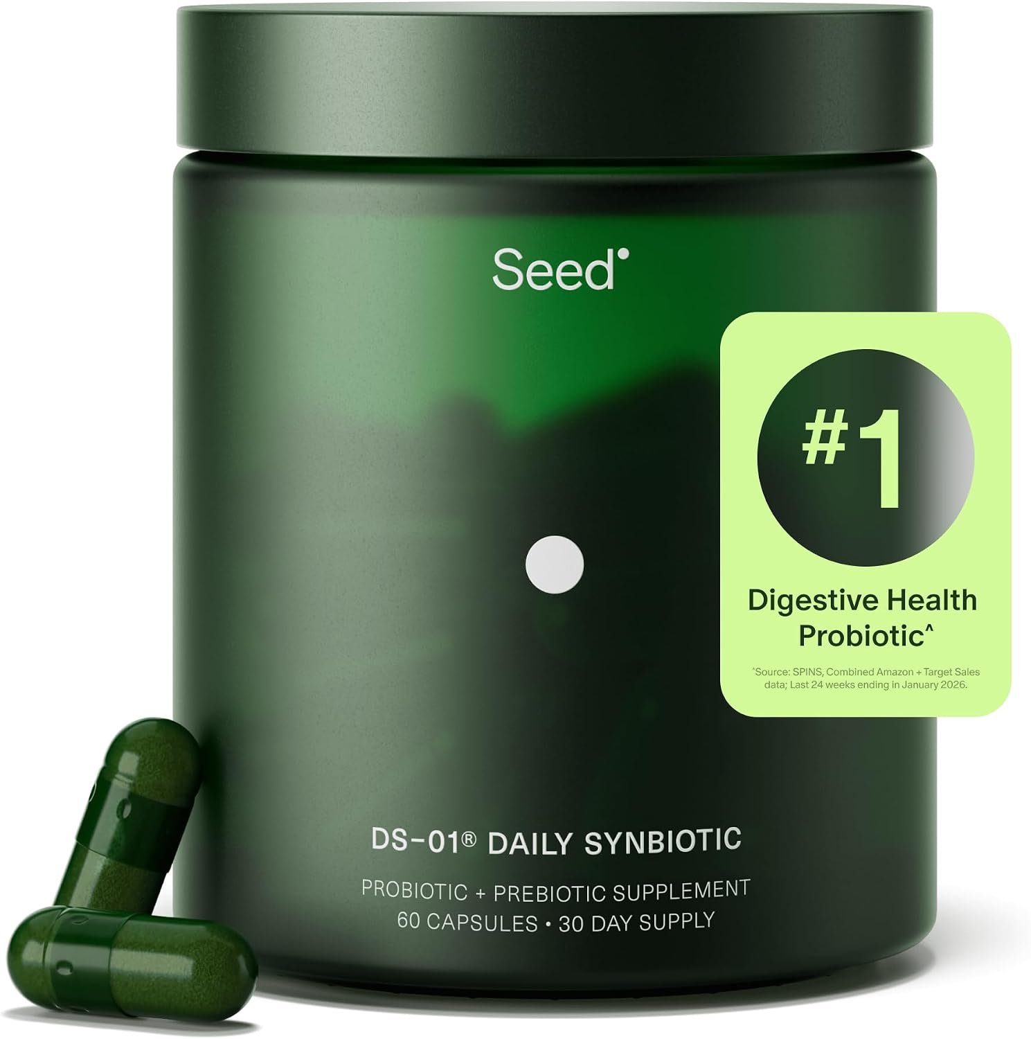 Seed DS-01 Daily Synbiotic – Adult Probiotic + Prebiotic – 30-Days with Jar | 24 Probiotics + Prebiotic – Digestive & Gut Health – Bloating & Gas Relief – Improves Regularity – Vegan Capsules
