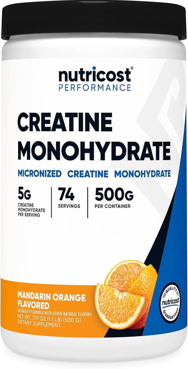Nutricost Creatine Monohydrate Powder (Mandarin Orange, 500 Gram) Vegan | Micronized Creatine Supplement, GMO-Free, Gluten Free
