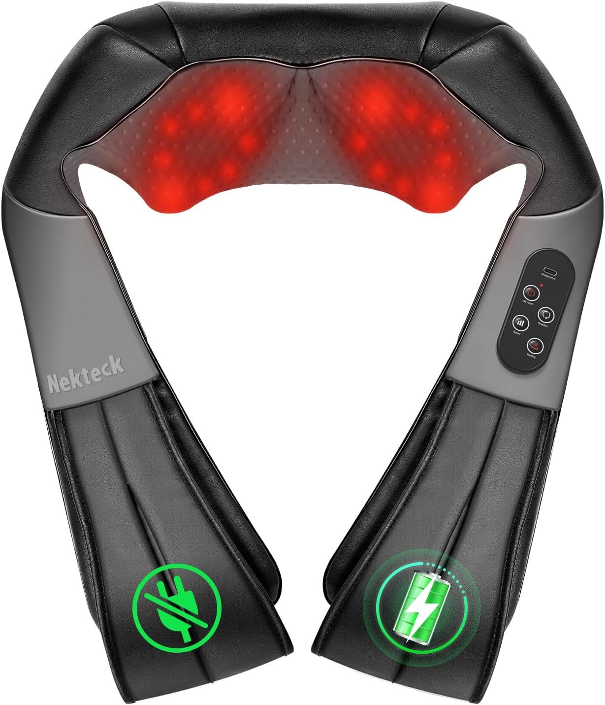 Nekteck Shiatsu Neck Massager with Heat, 2026 Upgraded Cordless Massage