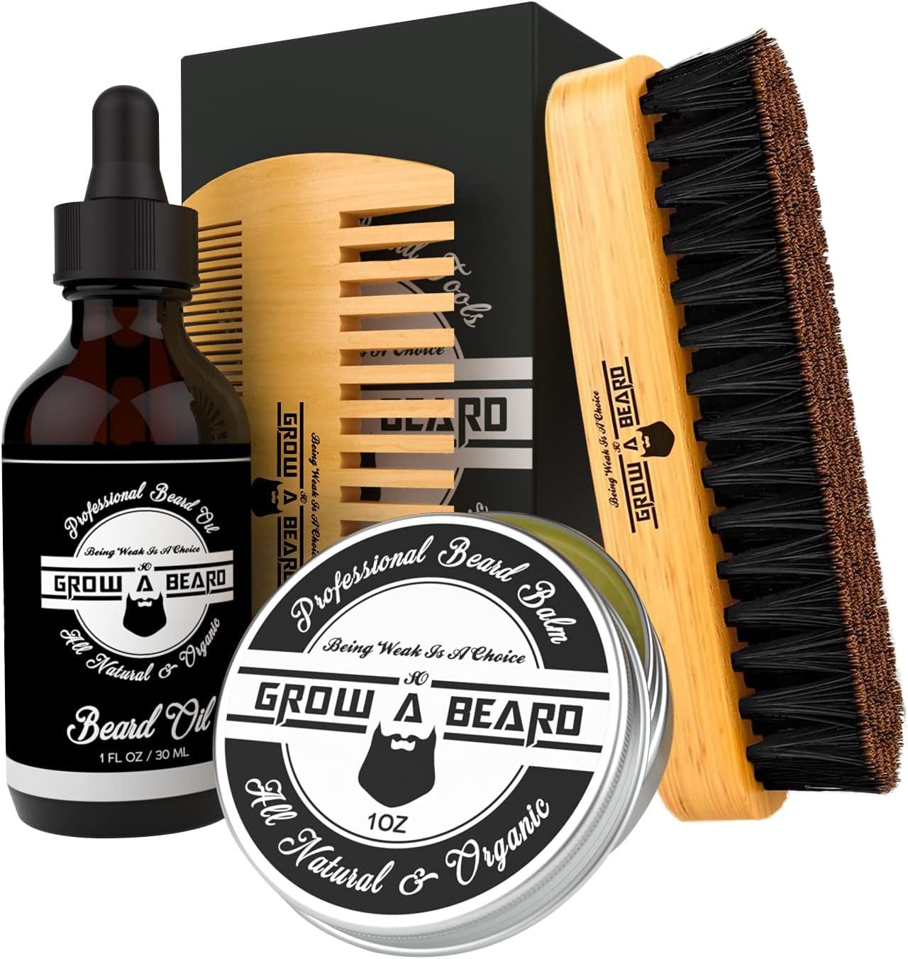 Beard Brush, Beard Comb, Beard Oil, & Beard Balm Grooming Kit for Men’s Care, Travel Facial Hair Set for Growth, Styling, Shine & Softness, Great Gifts for Him, Fathers Day, Dad Gifts