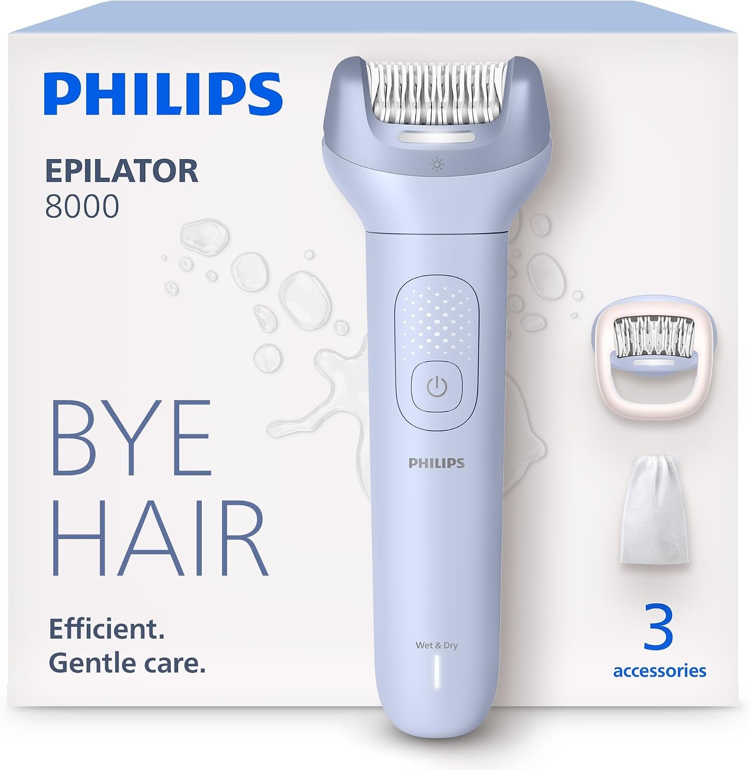 Philips Epilator Series 8000 – Cordless Wet and Dry Electric Epilator, Hair Removal for Legs and Body, with ProGuide, 3 Accessories, 60 min. Runtime, Model BRE708/00