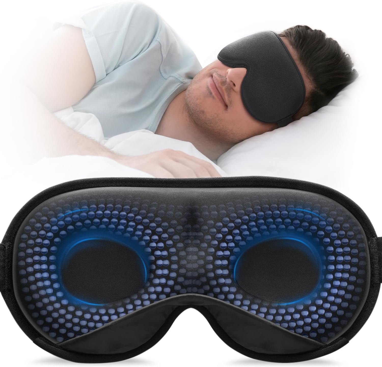 YFONG Weighted Sleep Mask for Women Men, 3D Light Blocking Eye Mask, Black | 4.2oz/120g, Pressure Relief, Zero Eye Pressure, Night Sleeping Mask, Adjustable Strap, Eye Cover, Blindfold for Travel, Nap