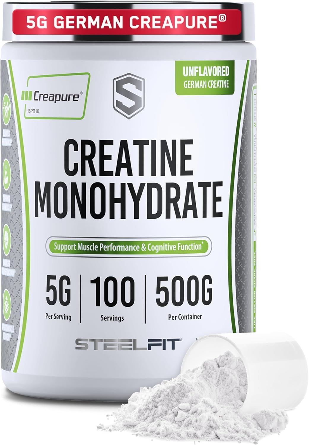 SteelFit Creapure Creatine Monohydrate Powder, Unflavored, 100 Servings | German Creatine Powder for Men, Women – Gym Workout Nutritional Supplements for Muscle Gain, Brain Health & Strength Building