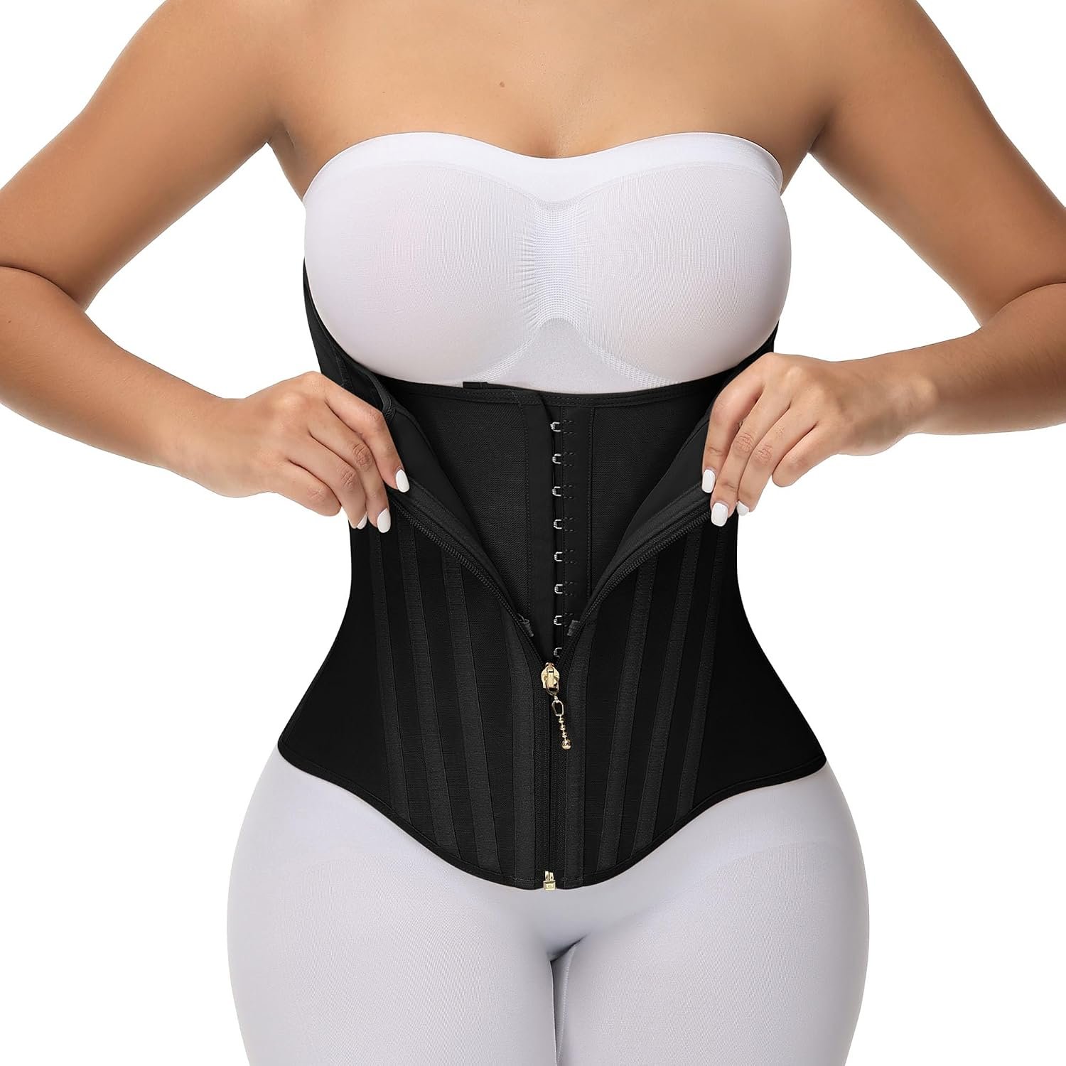 SHAPSHE Waist Trainer for Women Tummy Control Faja Body Shaper Working Out | Zipper and Hooks Double-Layer Adjustable Compression,23 Flexible Steel Bones 360° Wrap Back Support Hourglass Figure