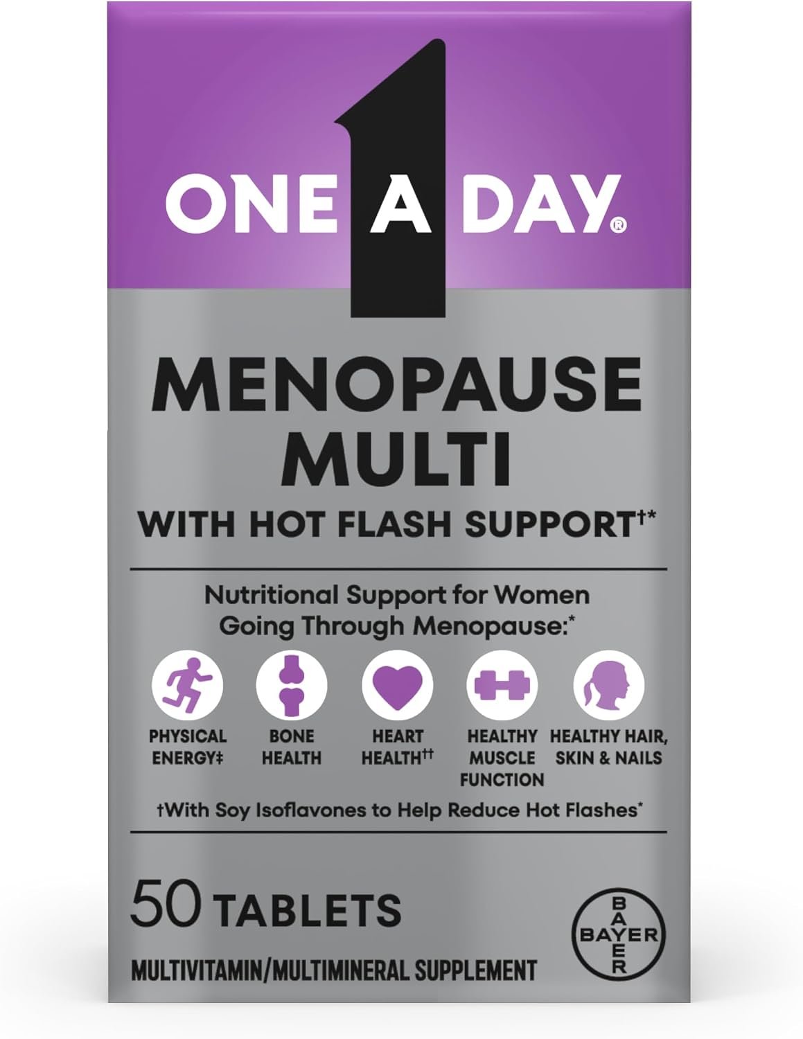 One A Day Women’s Menopause Multivitamin with Vitamin A, Vitamin C, Vitamin D, Vitamin E and Zinc for Immune Health Support, Bone Health, 50 Count (New Packaging)