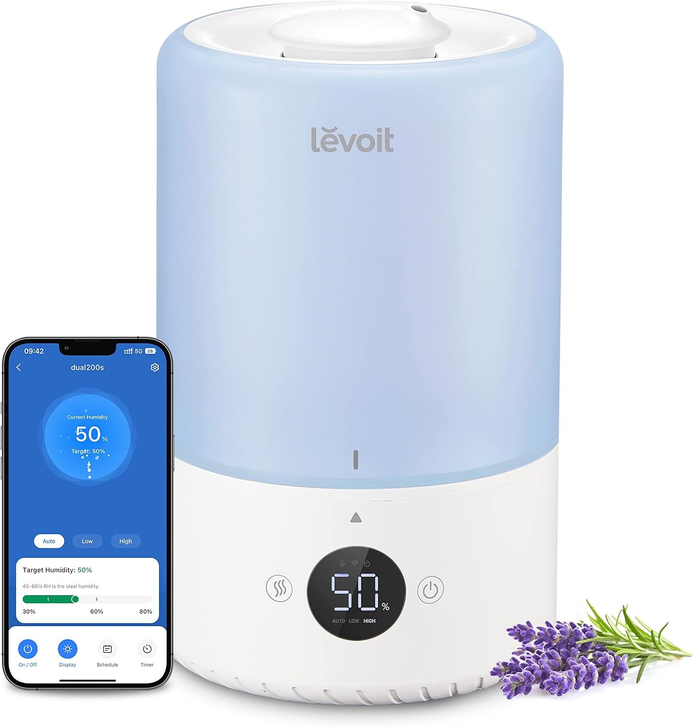 Levoit 3L Dual 200S Smart Humidifiers for Bedroom, Top Fill, Quiet, Blue | Customize Humidity for Home, Baby Nursery & Plants with Humidistat, Essential Oil Diffuser, Timer, APP & Voice Control