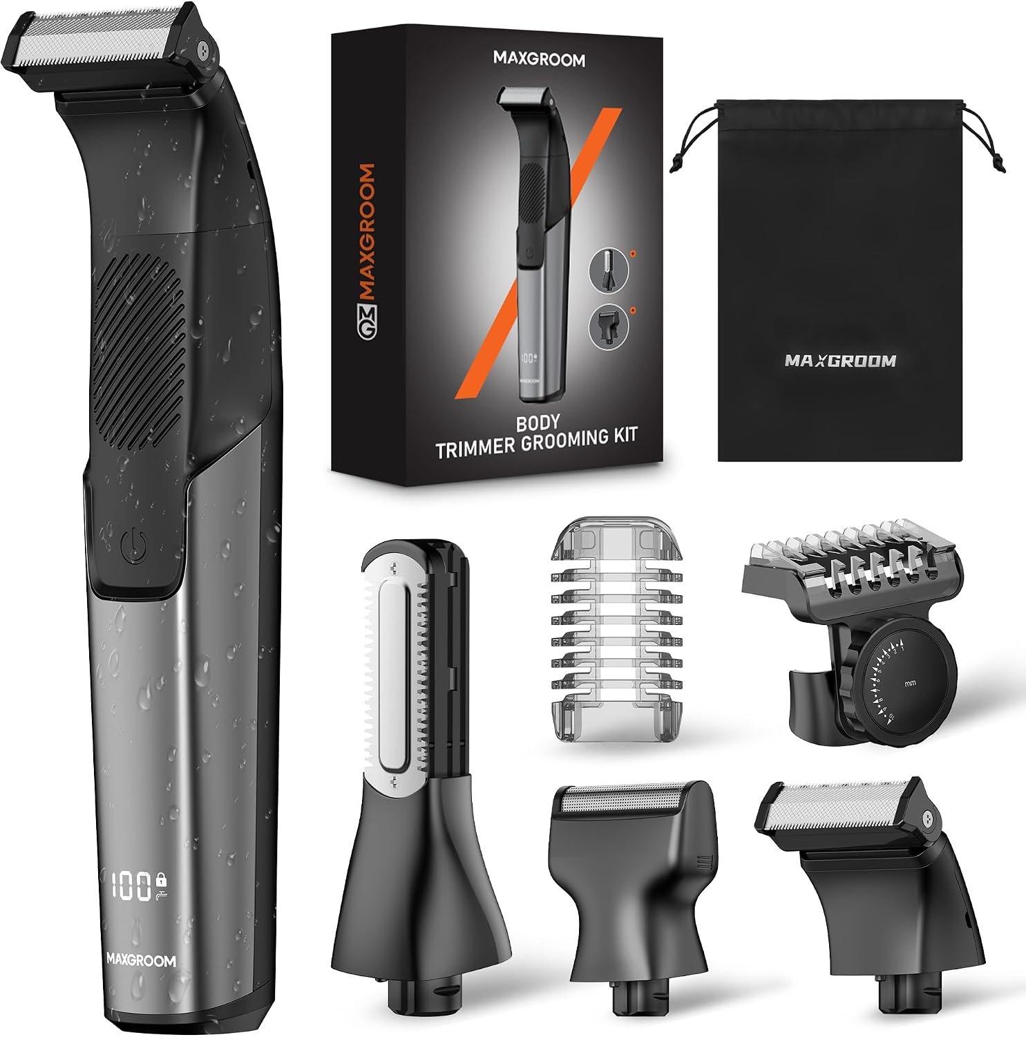 Manscape Mens Body Hair Trimmer Pubic, Groin & Ball Electric Shaver kit | Grooming Kit with No-Nick Blade for Sensitive Skin, Chest, Underarms Leg, Waterproof, LED Display, USB Rechargeable