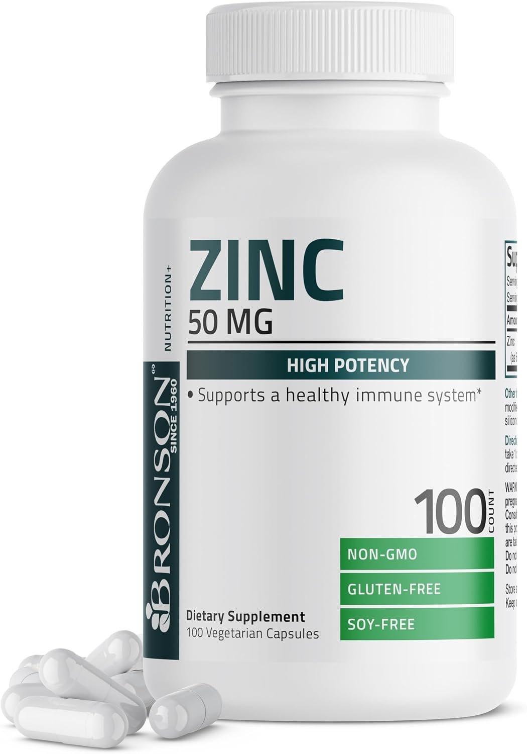 Bronson Zinc 50mg Complex High Potency Immune Support Supplement & Antioxidant and Skin Health – Non GMO, 100 Vegetarian Capsules