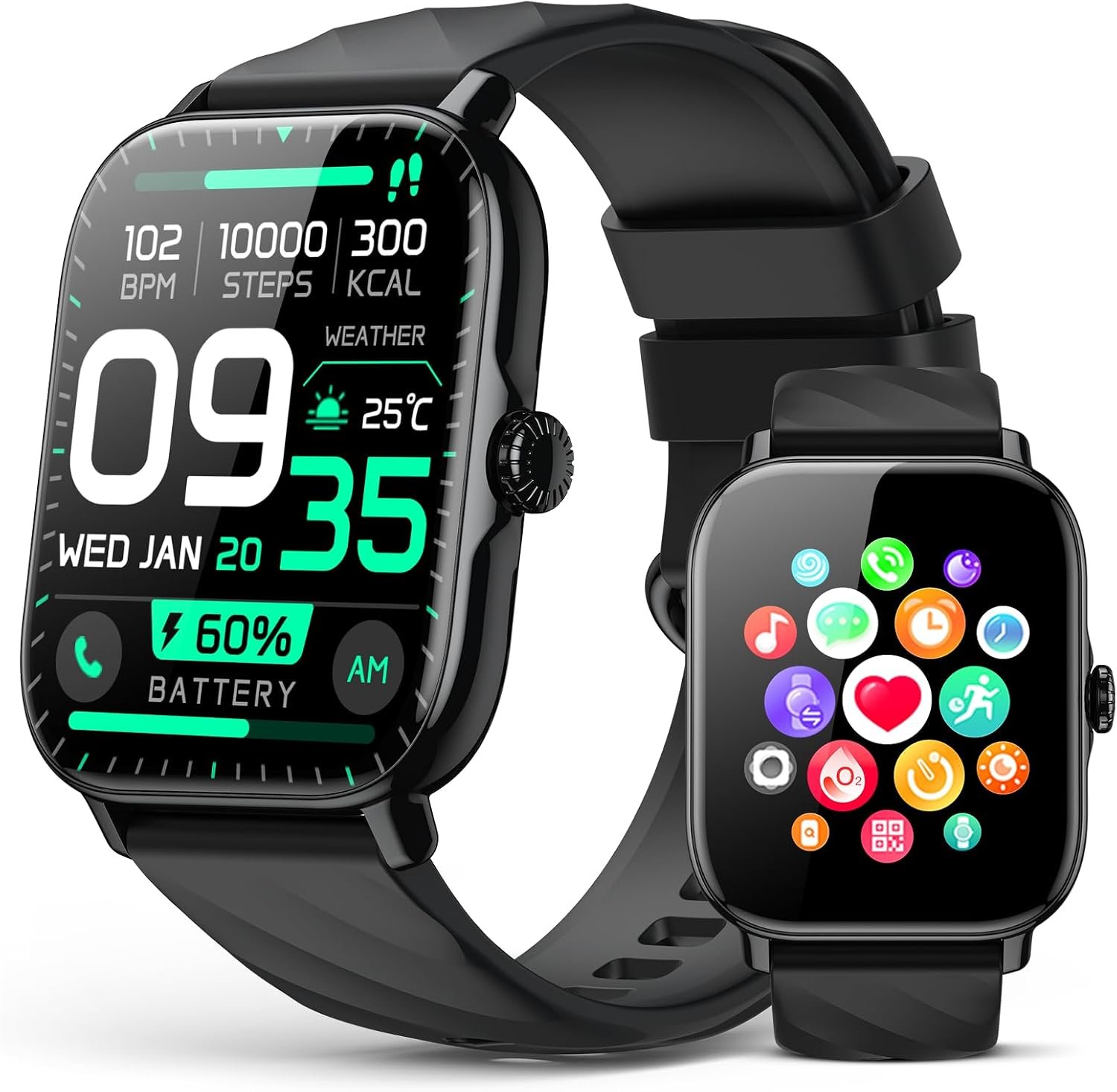 Smart Watches Fitness Tracker for Women Men with Step Counter, Sleep Calorie Monitor, Pedometer, IP68 Waterproof, Smartwatch with 120+ Sports for iPhone Android (Black)