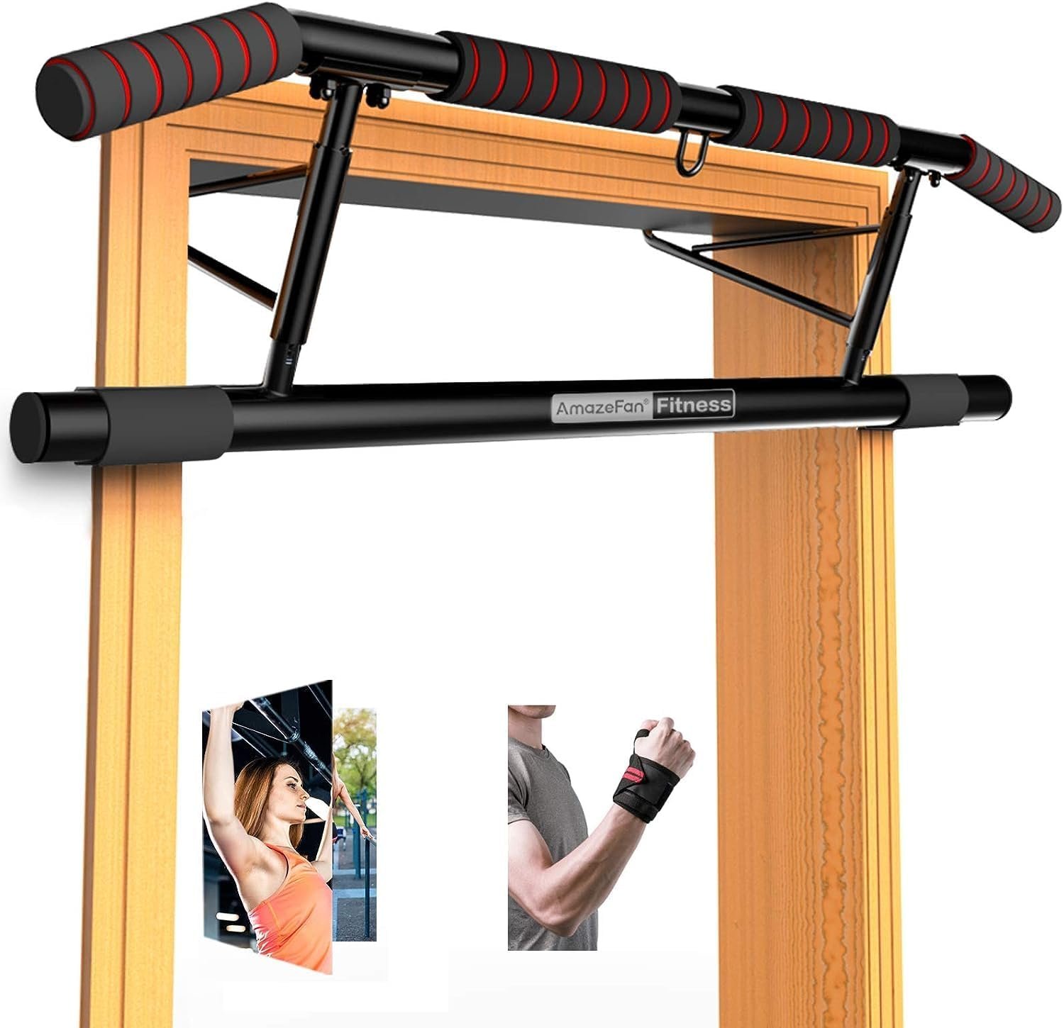 AmazeFan Pull Up Bar Doorway with Ergonomic Grip – Fitness Chin-Up Frame for Home Gym Exercise – Multi-Angle Grip – 2024 Upgrade Smart Hook (Fits Almost All Doors)