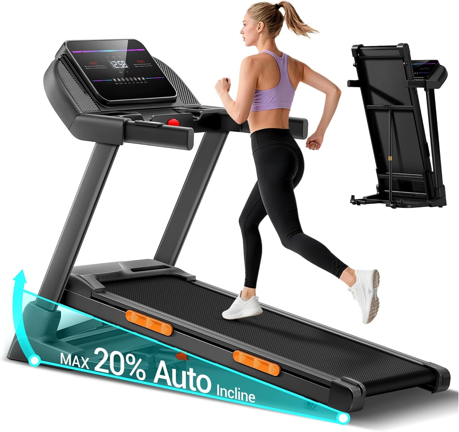 CURSOR Treadmills for Home with 20%/25% Incline, 350lb/400lb Capacity & 8.0/8.7/9.5MPH Folding Treadmill 3.5HP/4.0HP Brushless, Widen Running Area & Shock Absorption for Running/Walking