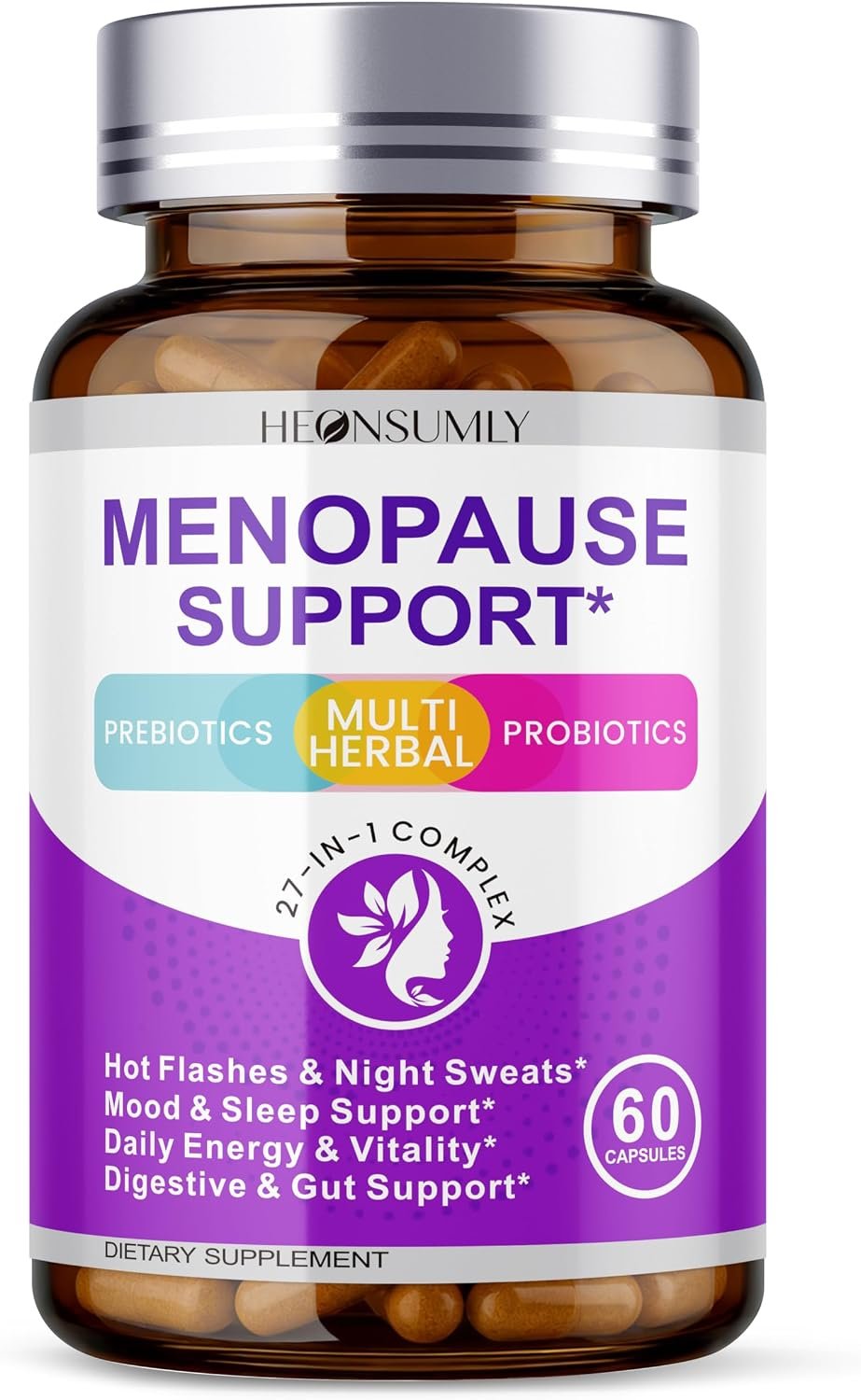 Menopause Supplements for Women Hot Flashes, Mood Swings, 60 Capsules | 27-In-1 Multi-Herbal with Prebiotics and Probiotics, Black Cohosh, Ashwagandha, DIM, Menopause Relief, Hormone Balance