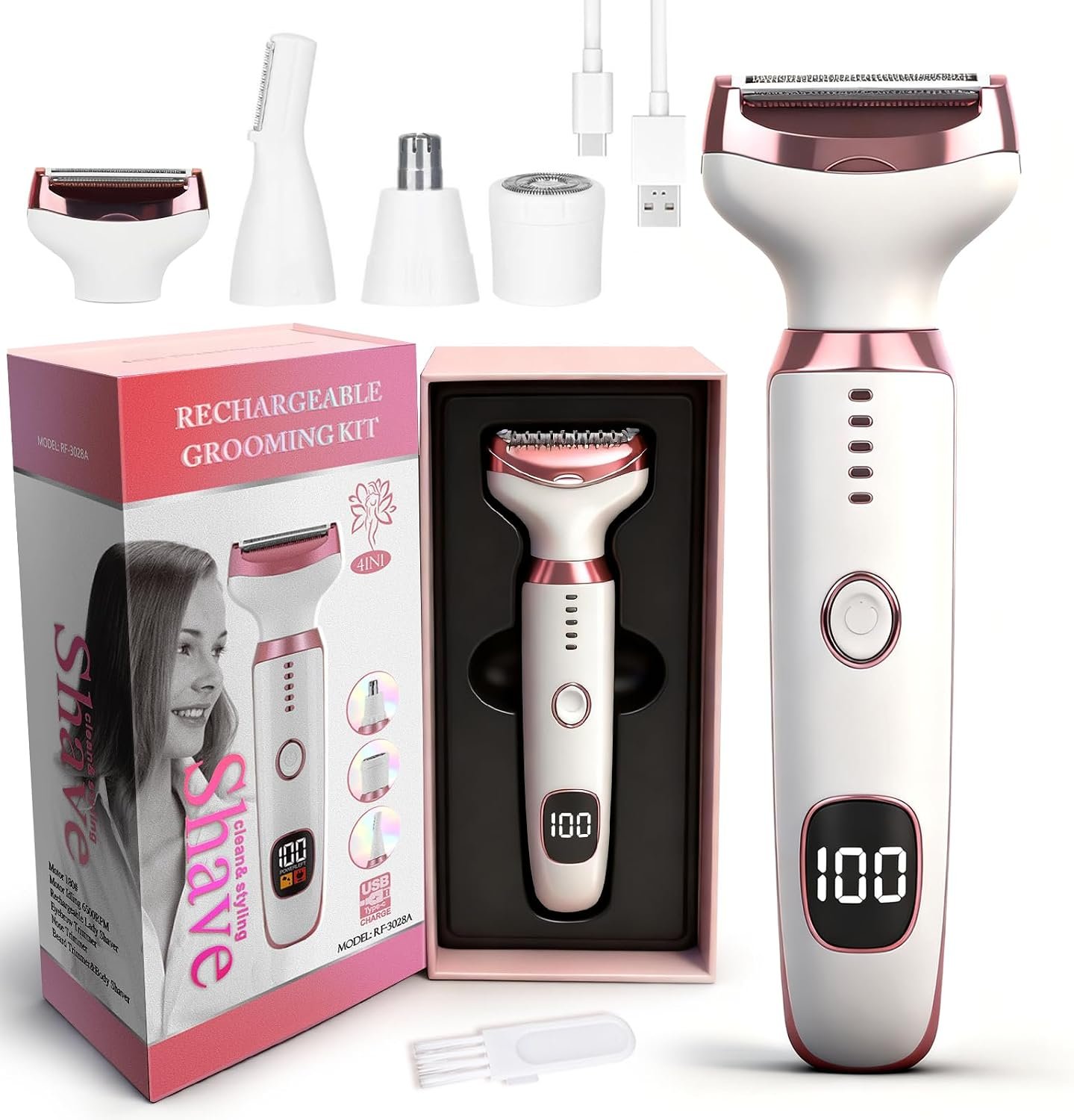 2026 LED Display Electric Razor for Women Men,Beauty Women’s Wet & Dry Electric Shaver, Painless 4 in 1 Painless Body Razors,Cordless Ladies Shaver for Legs, Arm and Bikini (Pink)