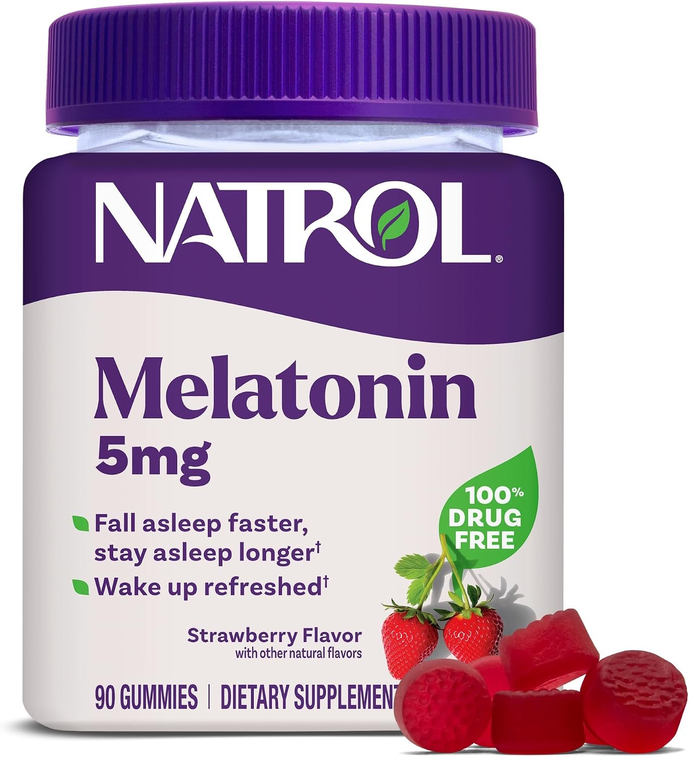 Natrol Melatonin 5 mg Gummies, Sleep Support for Adults, 90 Count | Strawberry-flavored, up to 90 days