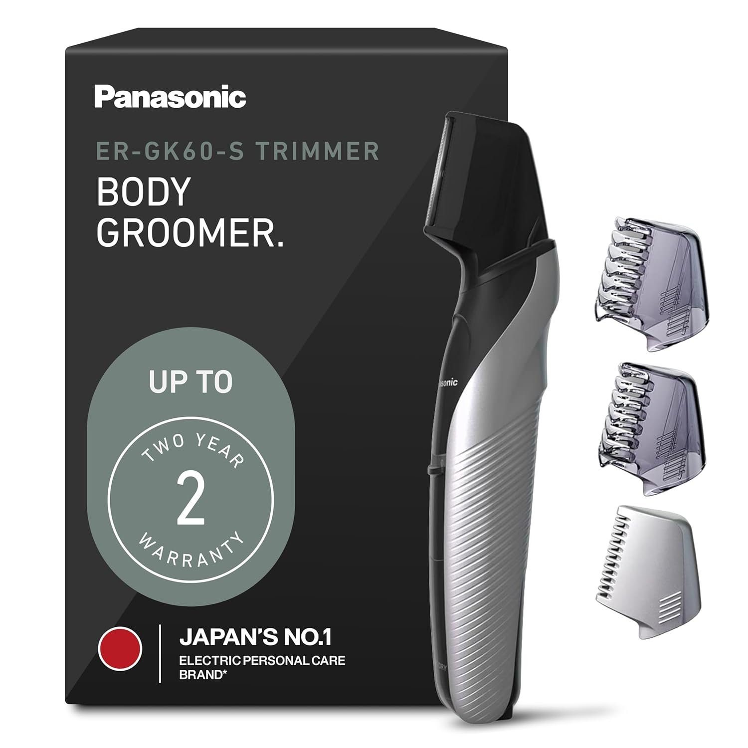 Panasonic Electric Body Trimmer for Men, Cordless Washable Wet Dry Groomer with 3 Comb Attachments, Black ER-GK60-S