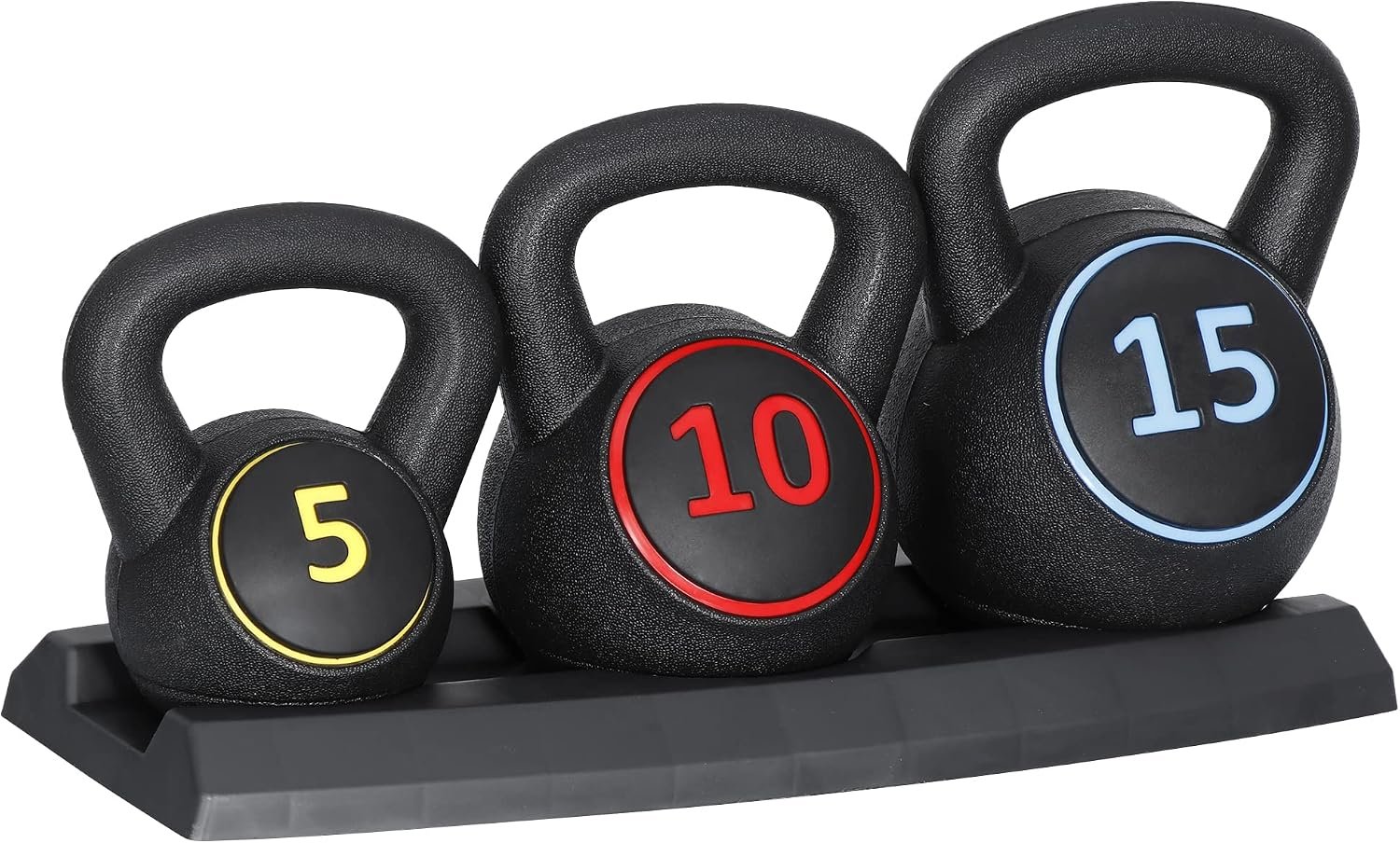 JupiterForce 3-Piece Kettlebell Set, 5lb 10lb 15lb Cast Iron Kettlebells with Storage Rack, Anti-Slip Grip, Flat Bottom for Home Gym Strength Training & Full Body Workout