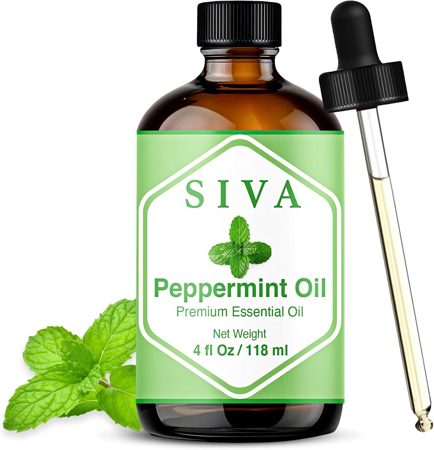 Siva Peppermint Essential Oil 4 Fl Oz – for Diffuser, Skin & Hair Care – Ideal for Aroma, Massage & DIY Blends- with Dropper
