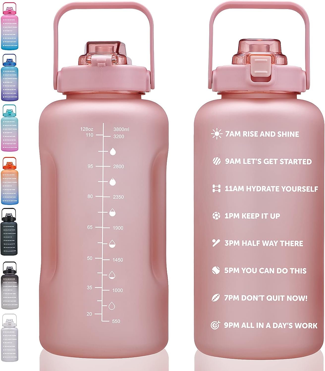 ST-YIBEN 64oz,100oz,128oz Large Motivational Water Bottle with Time Marker, Leakproof & BPA Free Half Gallon Big Water Bottle with Straw Handle Tritan Frosted Water Jug for Gym,Fitness,Outdoor Sports
