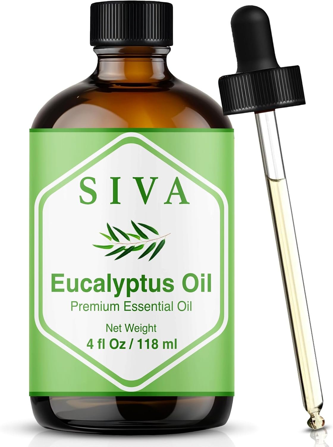 Siva Eucalyptus Essential Oil, Glass Bottle with Dropper, 4 Fl Oz (118 ml) | Eucalyptus Oil for Diffuser, Humidifier, Sauna, Spa, Steam Room, Shower, Skin Care, Soap Making, Candle Making & DIY Projects