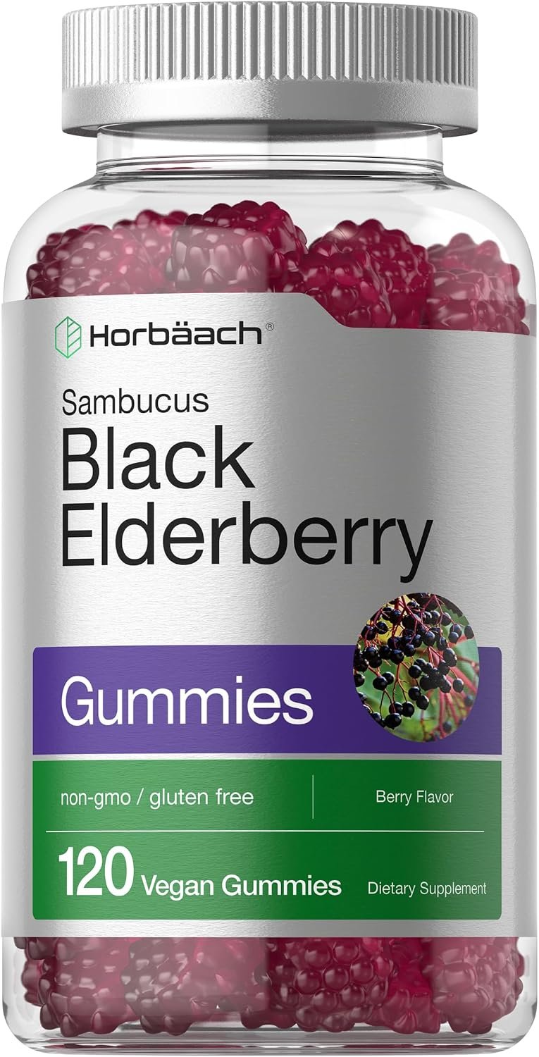 Horbaach Black Elderberry Gummies | 120 Count | Berry Flavor | Sambucus Extract with Zinc and Vitamin C | Vegan, Non-GMO, and Gluten Free Supplement for Adults