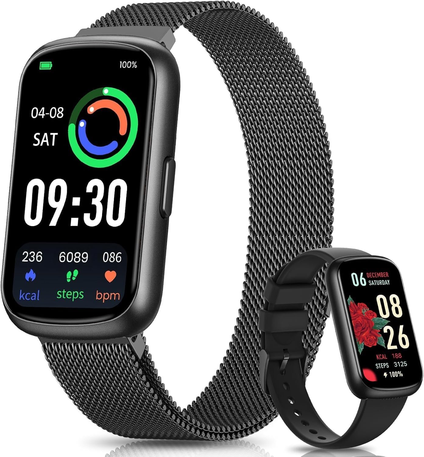 RUXINGX Fitness Trackers,Smart Watches for Men Women with 24/7 Heart Rate/Sleep Monitor, Fitness Watch with IP68 Waterproof, Health Activity Trackers for Android and iPhone Carbon Black