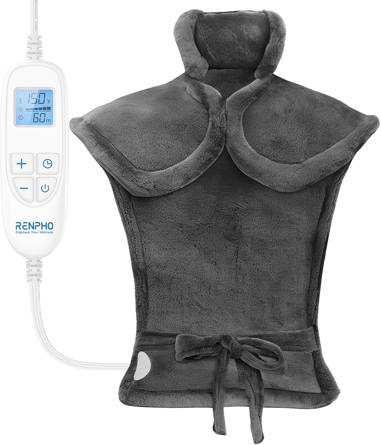RENPHO Electric Heating Pad – 6 Heat Levels for Neck Shoulder and Back, Birthday Gifts for Women Men Mom Dad, Weighted Pad for Snug Fit, ETL Safety Certified, FSA Eligible, 24″x33″ Gray